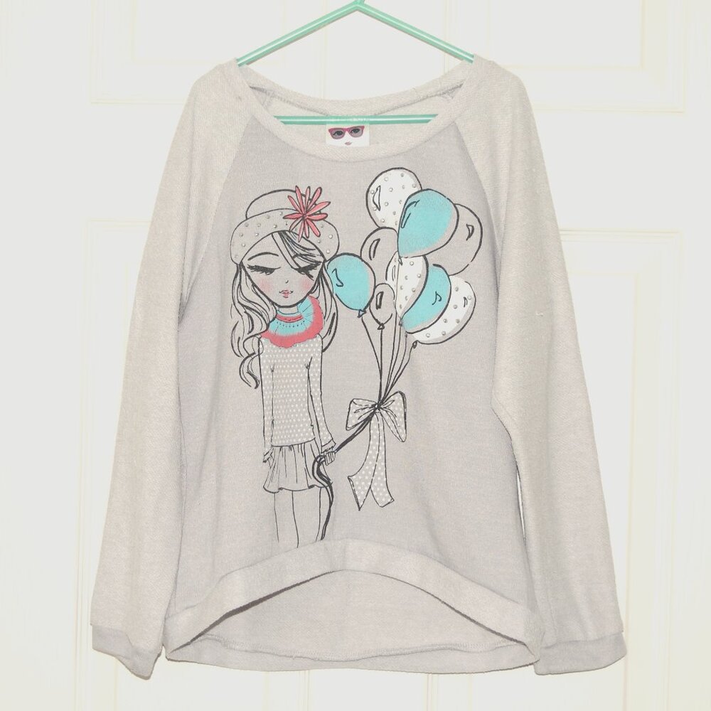 Belle du Jour Raglan Gray Sweatshirt, Girls Size L (Bust: 36"), Cotton Blend